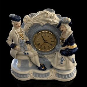 Vintage Victorian Lady And Man Porcelain Quartz Clock Hand Painted Gold Gilt